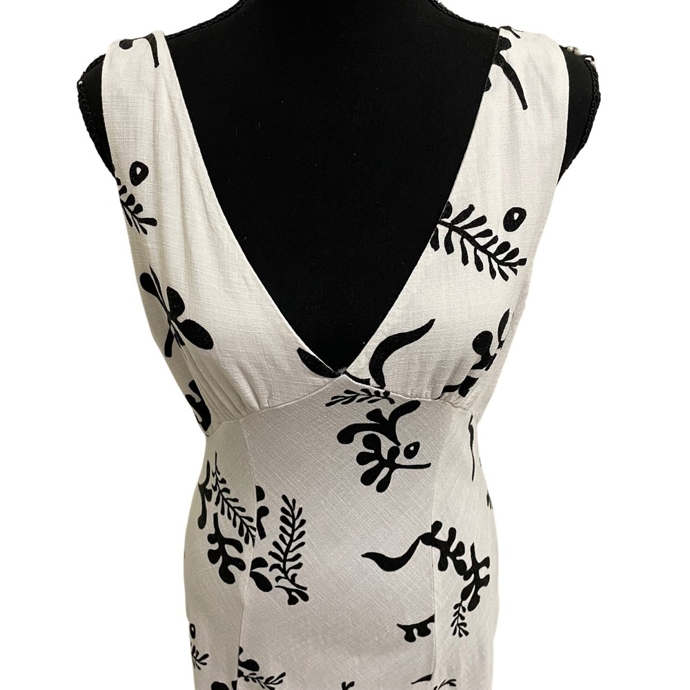 Paper Heart Anthropologie Linen Blend Maxi Dress M White Black Botanical Coastal - Picture 3 of 11